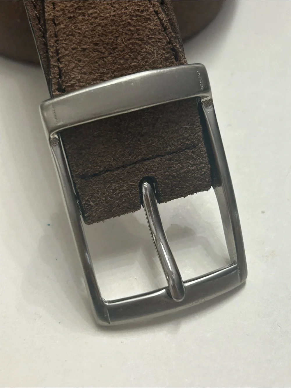 Cole Haan Brown Suede Leather Belt Size 38 Brass Buckle Silver Finish